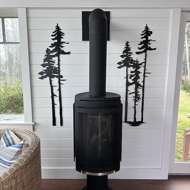 Two Tall Metal Evergreen Trees