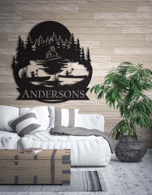 Monogram of a Cabin & Kayaks