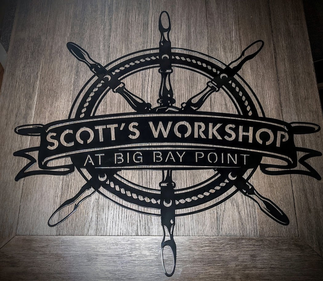 Ships wheel sign for a shop